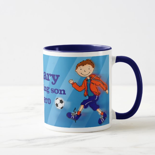 Fils soccer héros mug bleu (Droite)