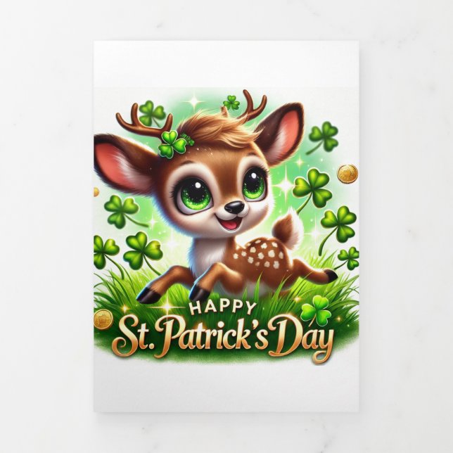 Fin D'année Trois Volets Carte de la Saint Patrick avec Cerf Irlandais Fest (Page de couverture)