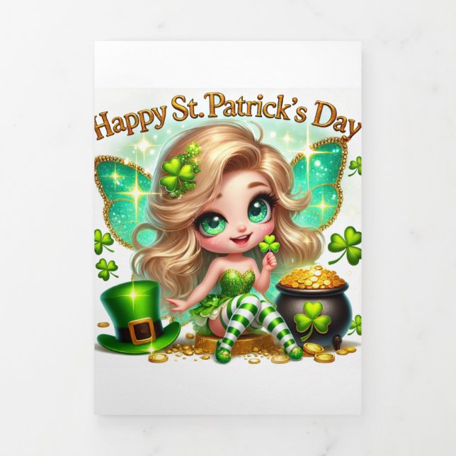 Fin D'année Trois Volets Carte de la Saint Patrick avec Festive Fairy (Page de couverture)