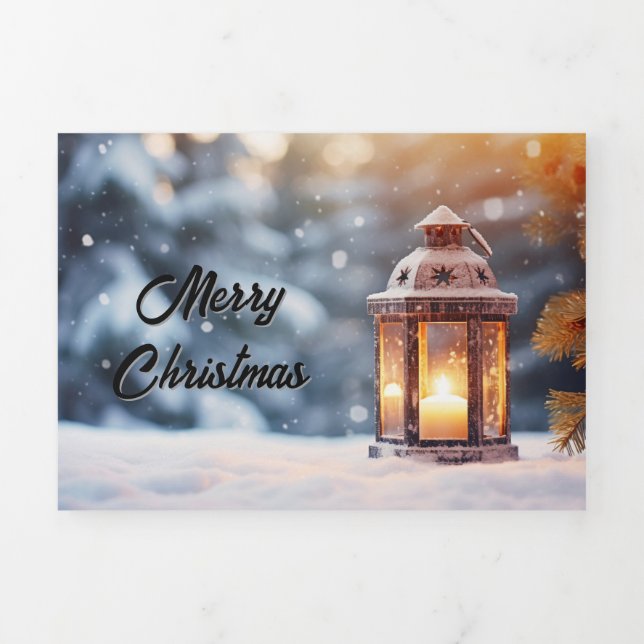 Fin D'année Trois Volets Carte de Noël Joyeuse de lanterne hivernale (Page de couverture)
