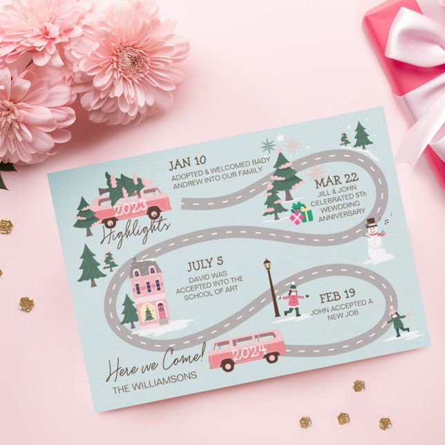 Fin de l'année Highlight Van Vie Noël Carte routiè (Year End Highlight Van Life Christmas Road Map Holiday Card)