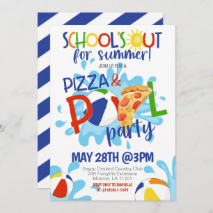 Fin de l'école Pizza & Pool Party Invitation