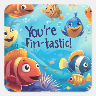 Fin-tastic Kid Friendly Valentine's Day Square Sticker