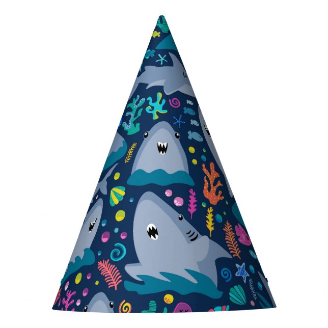 Fin-tastic Shark Birthday Party Kids Under The Sea Party Hat (Front)