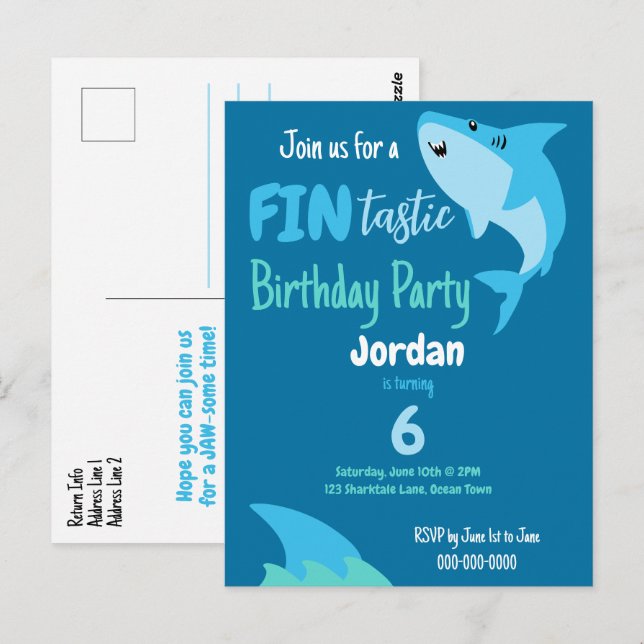 Fin-tastic Shark Birthday Party Kids Under The Sea Postcard (Front/Back)