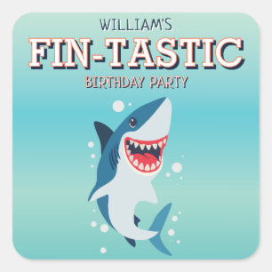 Fin-tastic Shark Ocean Birthday Square Sticker