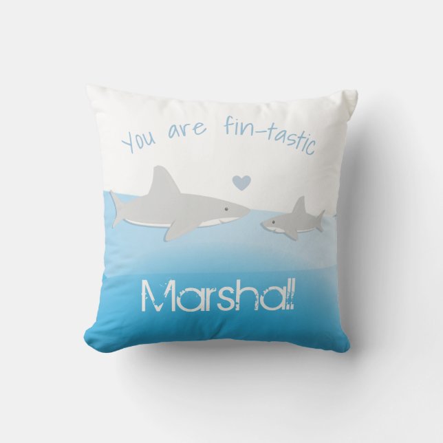 Fin-tastic Shark Parent and Kid Throw Pillow (Front)