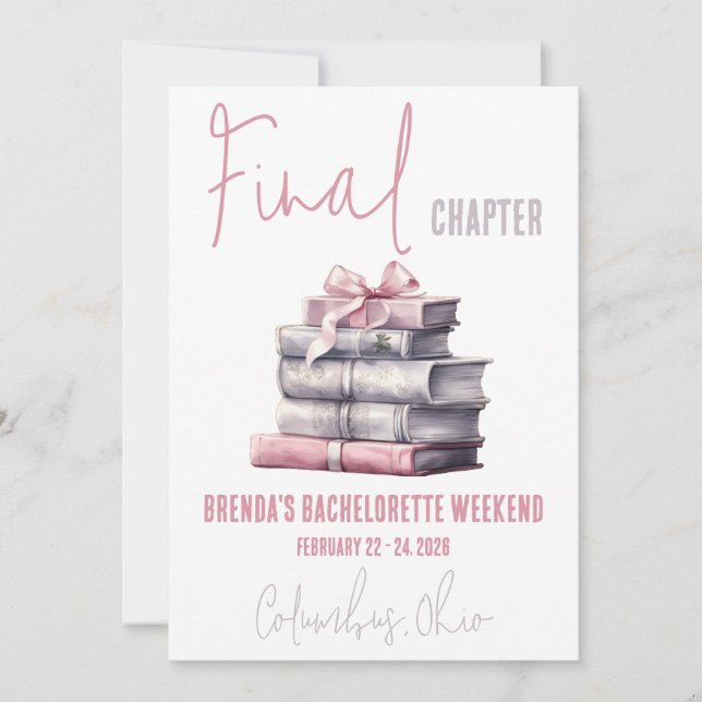 Final Chapter, Book Themed Bachelorette Weekend Invitation (Front)