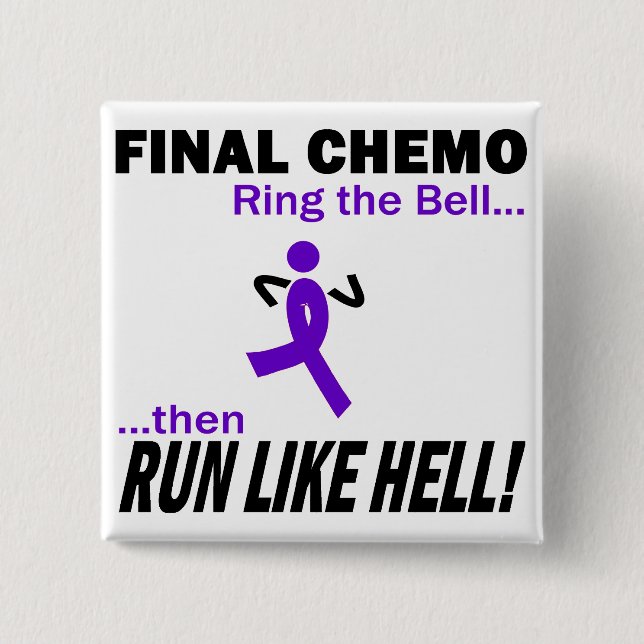 Final Chemo Run Like Hell - Violet Ribbon 2 Inch Square Button (Front)
