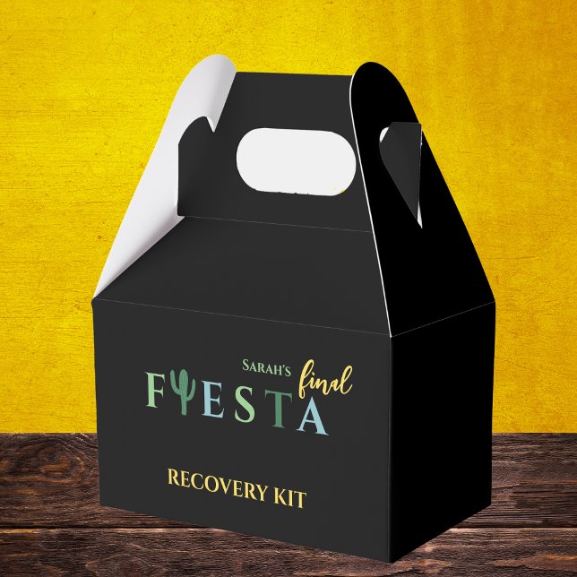 Final Fiesta Bachelorette Party Recovery Kit Favor Box (Final fiesta bachelorette party recovery kit, cactus mexican bachelorette vibrant green and yellow)