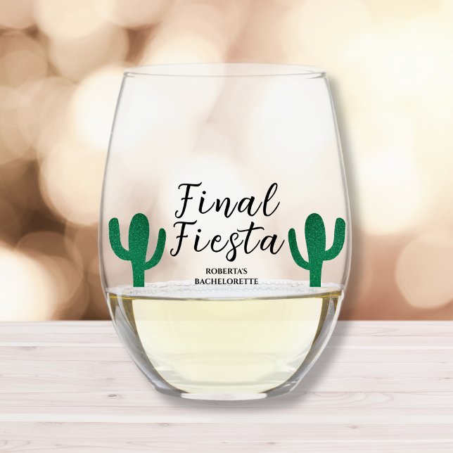Final Fiesta Cactus Bachelorette Party Favour Stemless Wine Glass (final fiesta bachelorette party favor wine glass cactus desert girls weekend)
