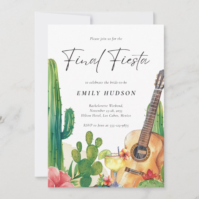 Final Fiesta Cactus Bachelorette Party Invitation (Front)