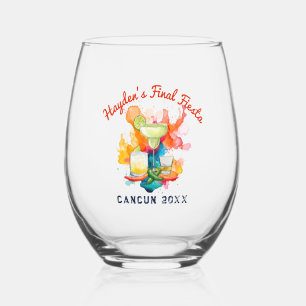 Final Fiesta Cancun Tropical Bachelorette Party  Stemless Wine Glass