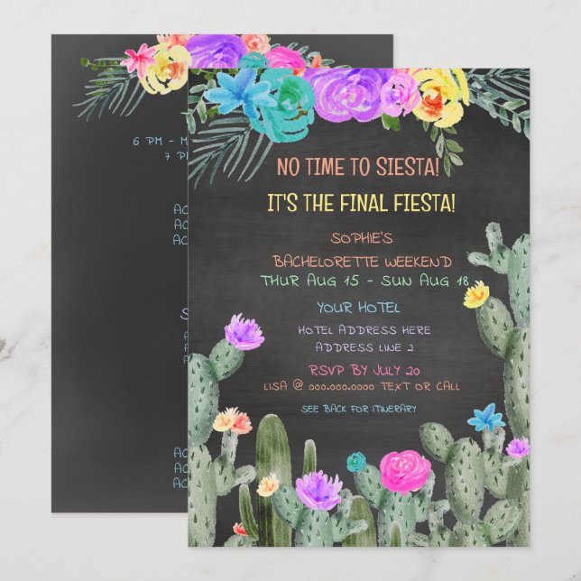 Final Fiesta Itinerary Bachelorette Party  Invitation (Front/Back)
