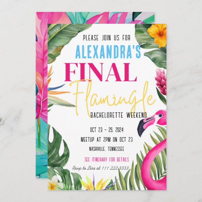 Final Flamingle Bachelorette Party Weekend Invitation (Front/Back)
