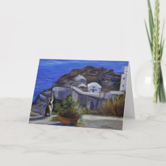 Final Santorini Cat View Holiday Card