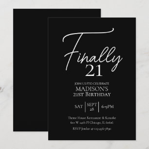 Finally 21 Black & White 21st Birthday Invitation