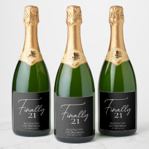 Finally 21 Black & White 21st Birthday Sparkling Wine Label