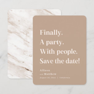 Finally a Party Simple Text Caramel Minimalist Save The Date