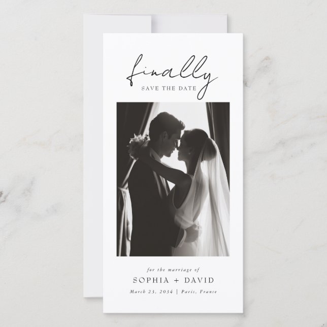 Finally | Black and White Bookmark Photo Wedding Save The Date (Front)
