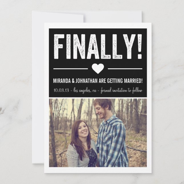 Finally - Black Photo Save The Date Announcements (Front)