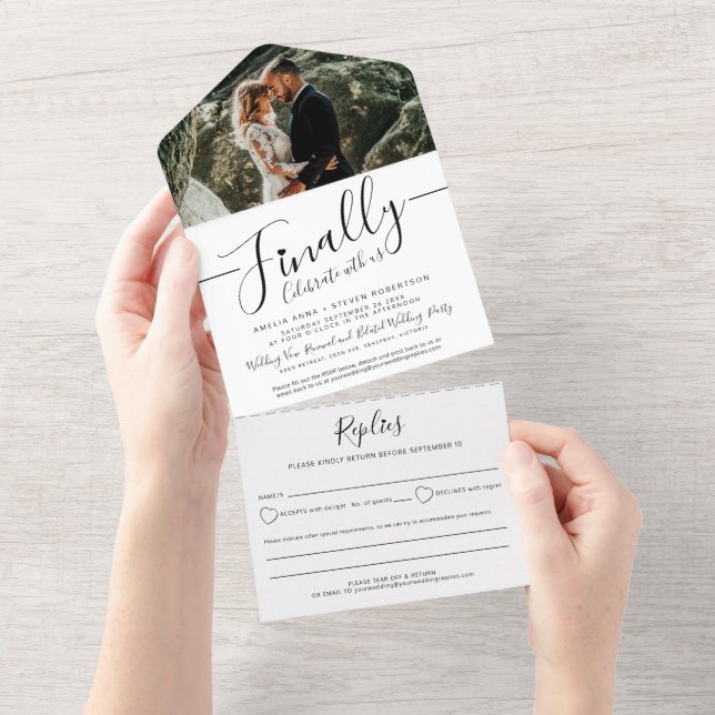 Finally celebrate photo mono belated wedding all in one invitation (Tearaway)