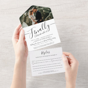 Finally celebrate photo mono belated wedding all in one invitation