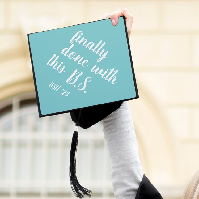 Finally Done | Aqua | Custom Class Year Graduation Cap Topper (Creator Uploaded)
