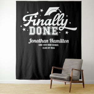 Finally Done Black Graduation Party Backdrop Tapestry