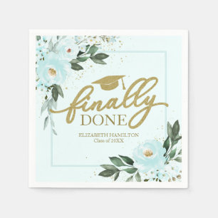 Finally Done Gold Teal Floral Graduation Party Napkin
