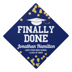 Finally Done Navy Blue Graduation Cap Topper