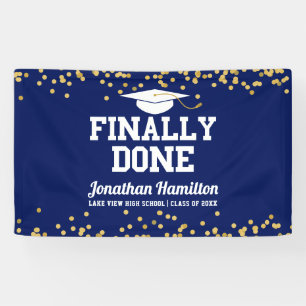 Finally Done Navy Blue Graduation Party Banner