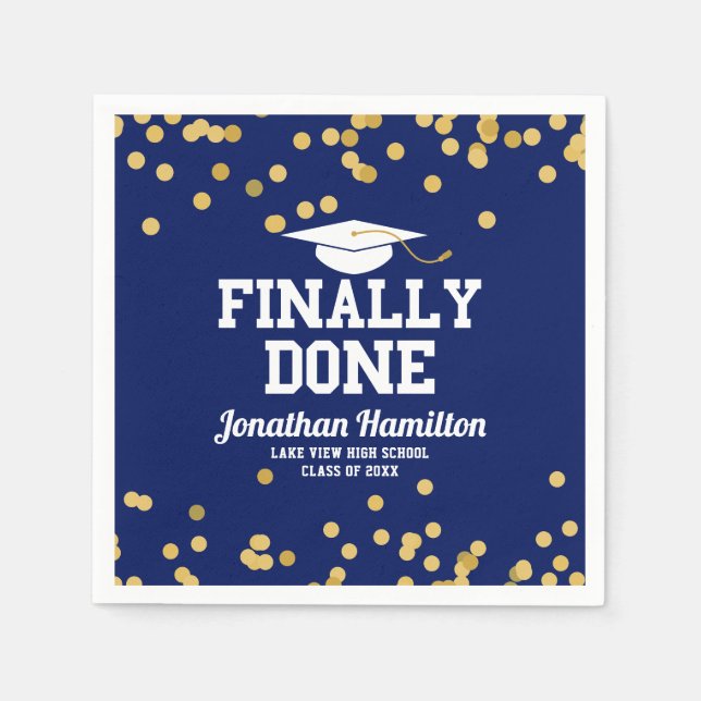 Finally Done Navy Blue Graduation Party Napkin (Front)