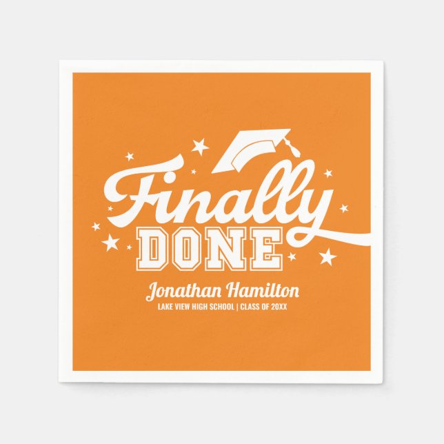Finally Done Orange Graduation Party Napkin (Front)