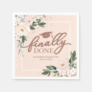 Finally Done Pink Blush Floral Graduation Party Napkin