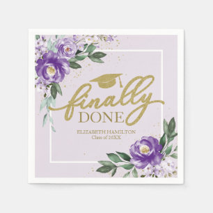 Finally Done Purple Floral Graduation Party Napkin