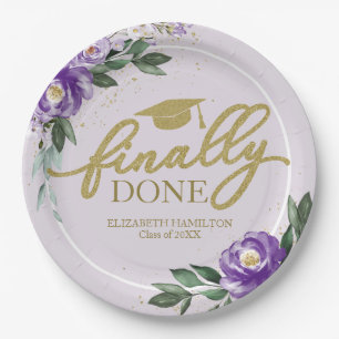 Finally Done Purple Floral Graduation Party Paper Plate
