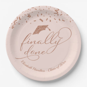 Finally Done Rose Gold Graduation Party Pink Blush Paper Plate