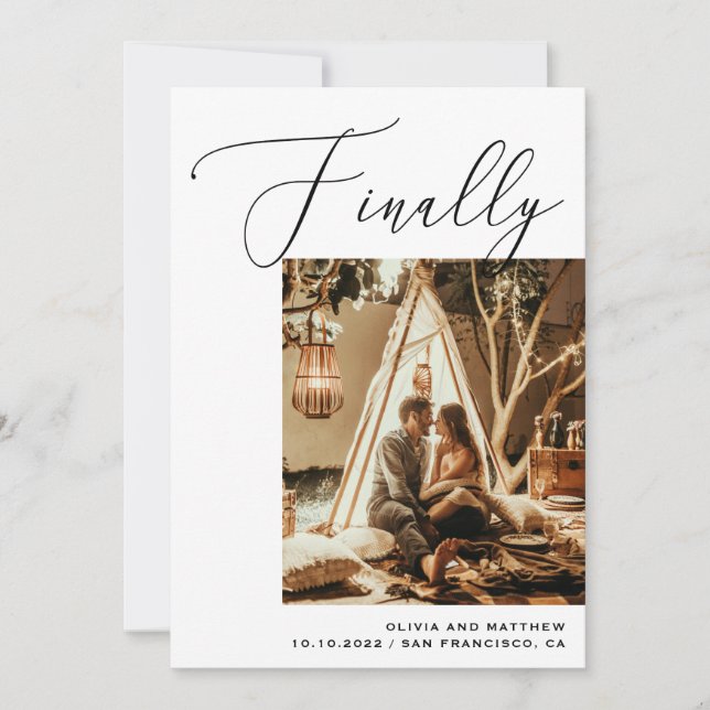 Finally Elegant Black and White Photo Wedding Save The Date (Front)