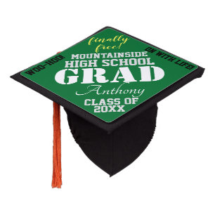 Finally Free Green Grey Graduation Cap Topper