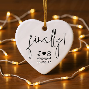 Finally! Funny Personalized Typography Engaged Ceramic Ornament