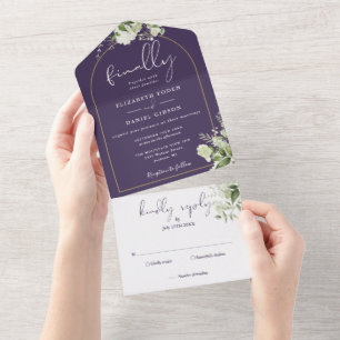 Finally Gold Arch Purple Greenery Wedding All In One Invitation