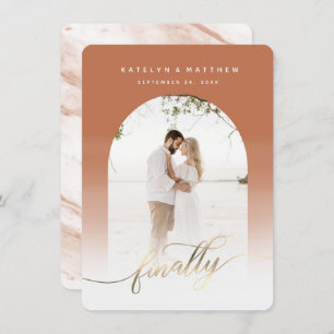 Finally Gold Script Terracotta Arched Framed Photo Save The Date