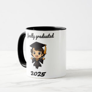 🎓 Finally Graduated 2025 – Cute Chibi Graduation  Mug