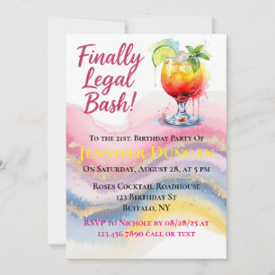 Finally Legal 21st. Birthday Bash For a Girl Invitation