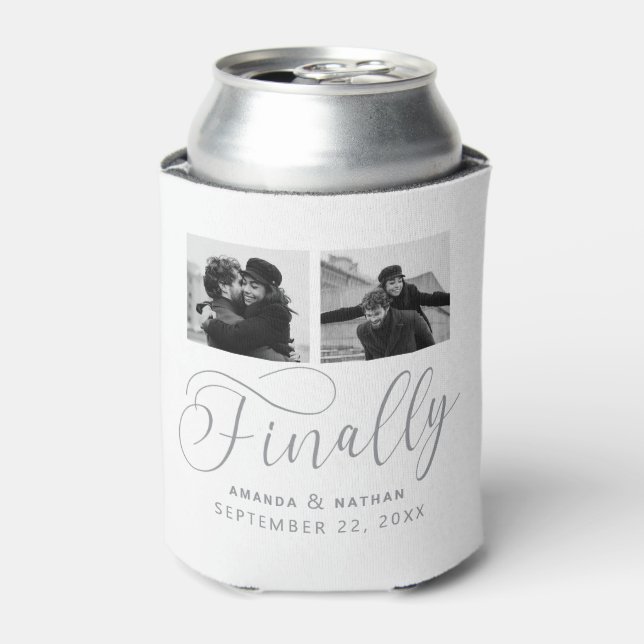 Finally Minimalist Wedding 2 Photo Save the Date Can Cooler (Can Front)