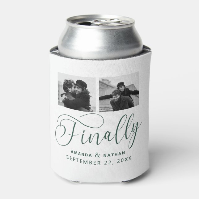 Finally Minimalist Wedding 2 Photo Save the Date Can Cooler (Can Front)
