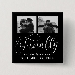 Finally Minimalist Wedding 2 Photo Save the Date Inch Square Button