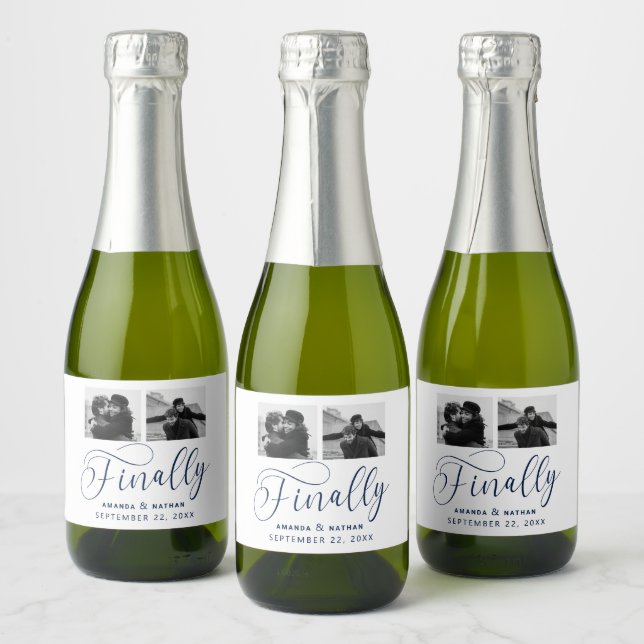 Finally Minimalist Wedding 2 Photo Save the Date Sparkling Wine Label (Bottles)