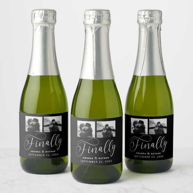 Finally Minimalist Wedding 2 Photo Save the Date Sparkling Wine Label (Bottles)